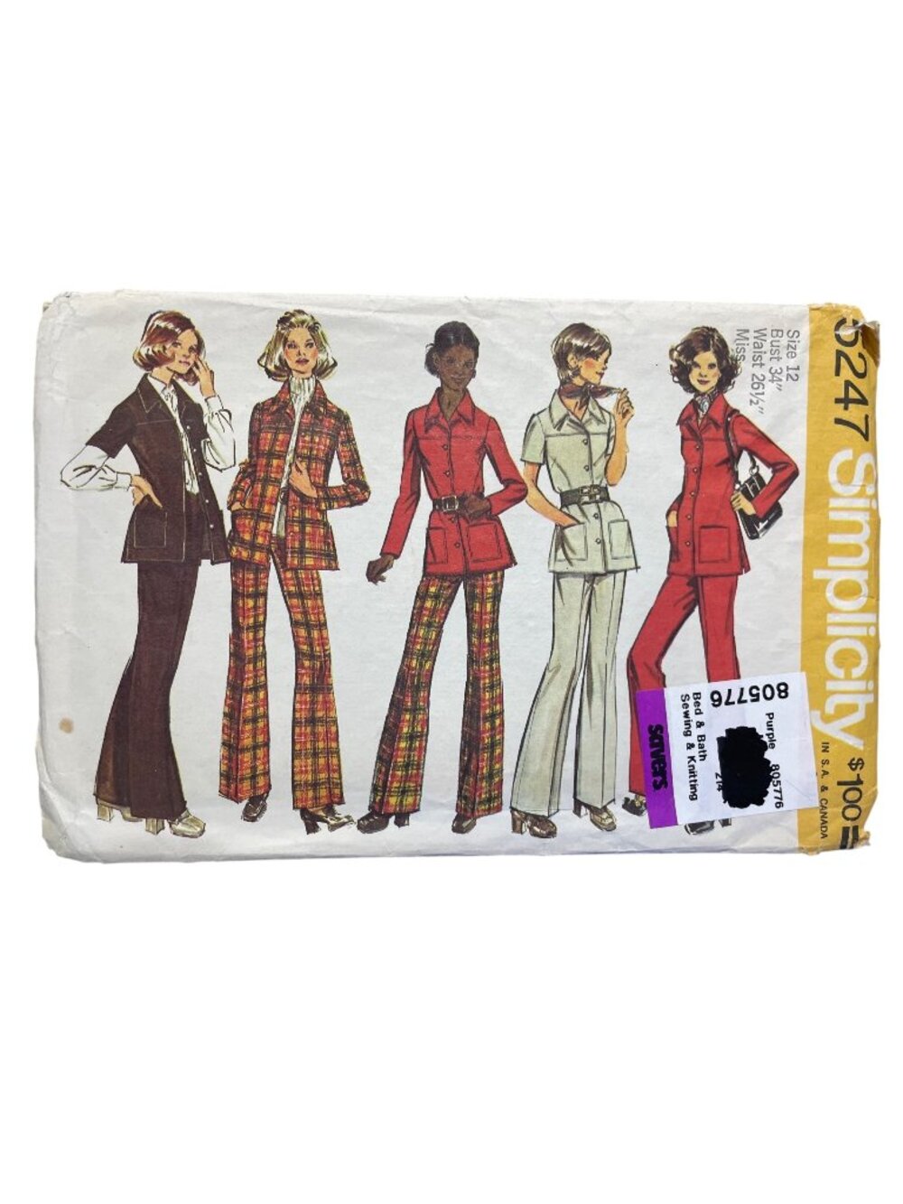 Vintage 70s Simplicity 5247 Sewing Pattern Size 12 Misses Shirt Jacket Pants CUT